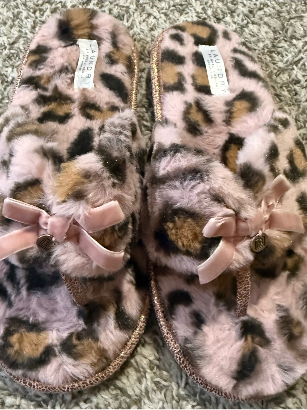 Laundry By Shelli Segal Pink & Brown Leopard Faux Fur Slide Slippers